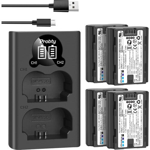 4 x 2600mAh NP-W235 NP W235 Camera Battery+ LED USB Dual Charger for Fujifilm Fuji X-T4, XT4 camera