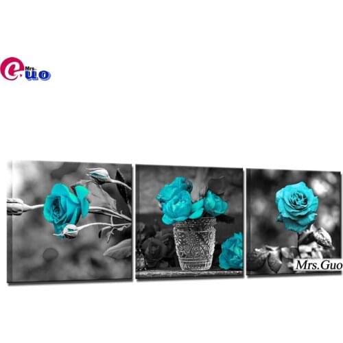 Diamond Embroidery Cross Stitch 5D Handmade Diamond Painting Black And White Blue Green Rose Triptych Mosaic Home Decoration