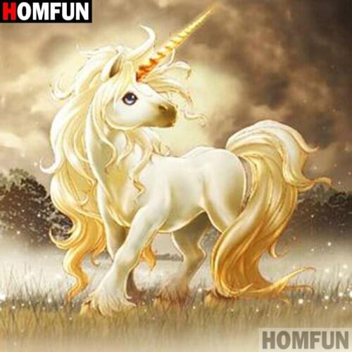HOMFUN Full Square/Round Drill 5D DIY Diamond Painting "Animal unicorn" Embroidery Cross Stitch 5D Home Decor A27068