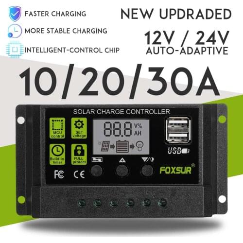 10/20/30A 12V/24V Solar Controller Auto-Adaptive LCD Display PWM Solar Charge Controller Solar Panel Charge Controller