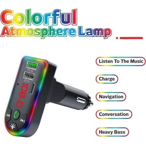 New Ambient Light FM Transmitter Wireless Bluetooth 5.0 Car Kit Handsfree Car MP3 Audio Music Player Dual 3.1A USB USB-C Charger