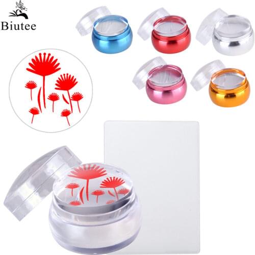 Biutee Metal Handle Nail Stamper Clear Silicone Jelly Head with Cap Scraper Rose Gold Red Scraper Mnaicure Nail Stamping Tools