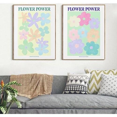 FLOWER POWER Prints Gallery Wall Floral 70s Hippie 60s Poster MidCentury Pastel Pink Nursery Canvas Picture Gallery Home Decor