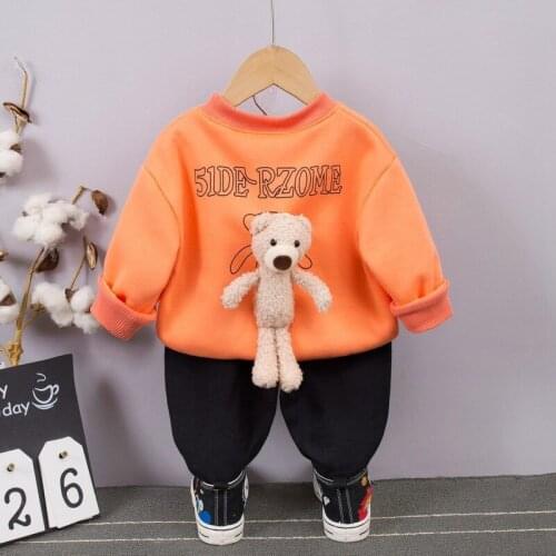 Childrens Plus Velvet Sweater Baby Thickened Casual Pants Suit Wholesale Childrens Casual Suit Childrens Wear Winter Clothes