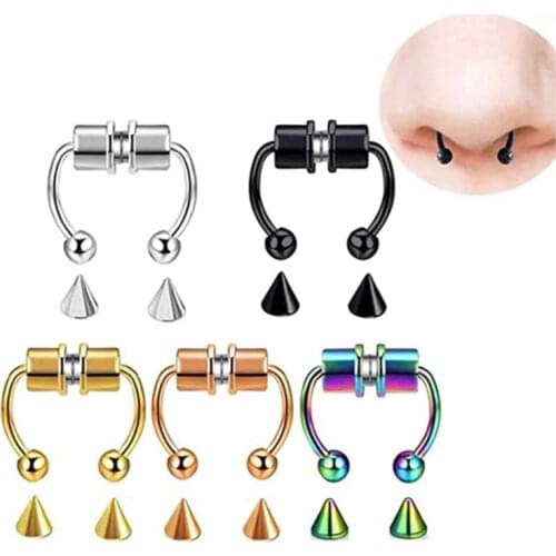 Magnetic Septum Nose Ring Horseshoe Fake Nose Ring Hoop Reusable Nose Ring Hoop Non-Piercing 316L Stainless Steel Body Piercing