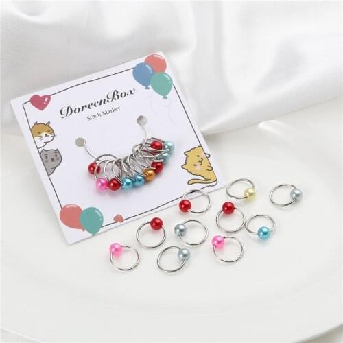 10pcs Round Pearlized Circle Ring Knitting Stitch Markers Random Color Zinc Alloy Stitch Lock Crochet Knit Tools Accessories