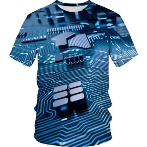 2021 Blue Electronic Chip Hip-Hop Mans T-shirt 3D Printing Short-Sleeved Fashion T-Shirt Harajuku Style Oversized t-shirt