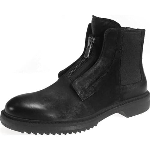 Men Ankle Boots High Luxury Trainers Genuine Leather Chelsea Winter Zip Snow Male Black Plush Boots Casual Flats Shoes