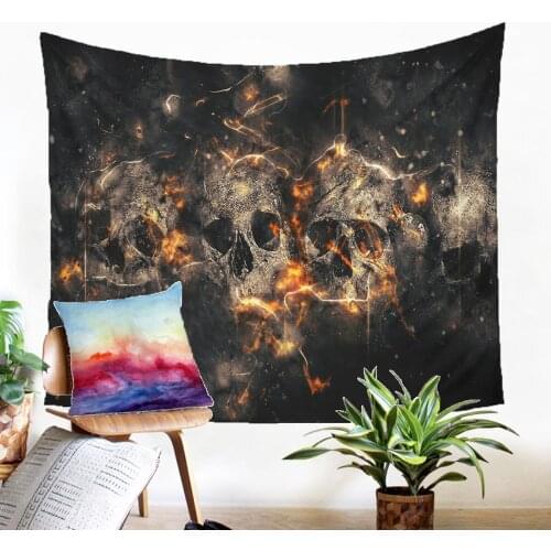 Fabic Wall Hangings Household Ornamenation Burning Skull Print Tapestry Individuality Tapestry For Living Room Dorm