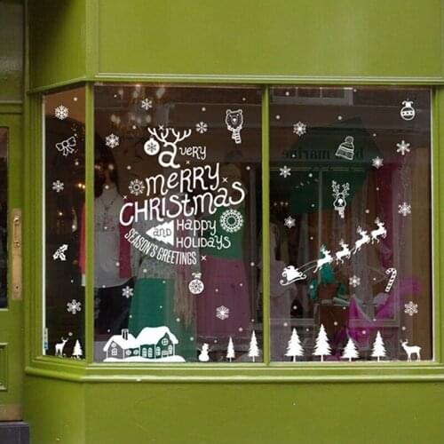 Wall Stickers Home Decor Removable White Christmas Snow House Decals Shop Window Glass Decoration Vinyl Art Murals