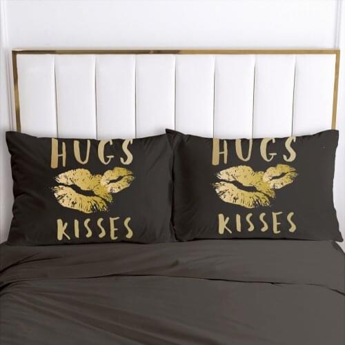 PillowCase Bedding 2PCS Pillow Cases For Bedroom,Home Decoration 50x70cm 50x75cm Pillow Cover Customize Size Gold Kiss