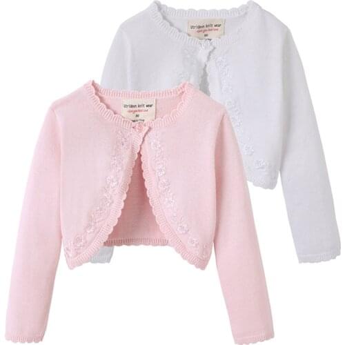 2021 Baby Girl Cadigan Little Girls Long Sleeve Cotton Solid Knit Bolero Cardigan Shrug Sweaters Birthday Party Sweater