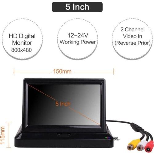 New arrival 5 Inch Foldable 800 x 480 Car Dashboard LED Monitor Screen for Rear View Parking Home CCTV