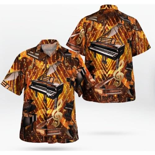 Piano 3D Printing Beach Hawaiian 2021 Summer Shirt Short Sleeve Shirt Streetwear Oversized 5XL Camisa Social Chemise Homme F12