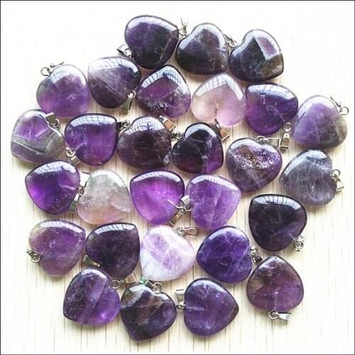 50pcs/lot Fashion hot sale Good Quality natural stone amethystt heart pendant pendulum pendants charms Wholesale 20mm