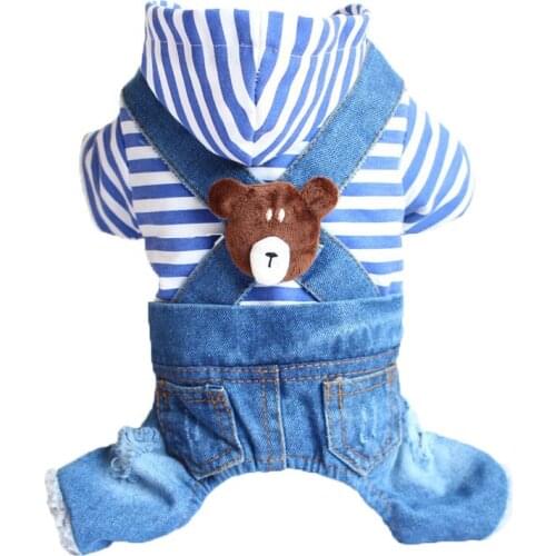 Striped Winter Dog Jumpsuit Warm Animal Pattern Jean Belt Pants Pet Pajamas Puppy Cat Clothes For Small Dogs Teddy Chihuahua