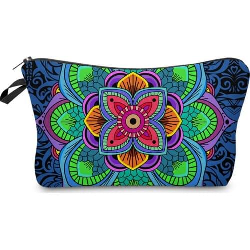 Dropshipping Polyester cosmetic bag with mandala prints for make up Women Travel Toiletry Bags lipstick and brush Organizer Case