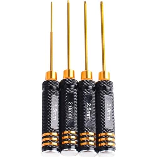 Rc Tools 4 Pcs Hex Screw Driver Set Titanium Plating Hardened 1.5 2.0 2.5 3.0Mm Screwdriver For Rc Helicopter Rc Toys (1 Set)