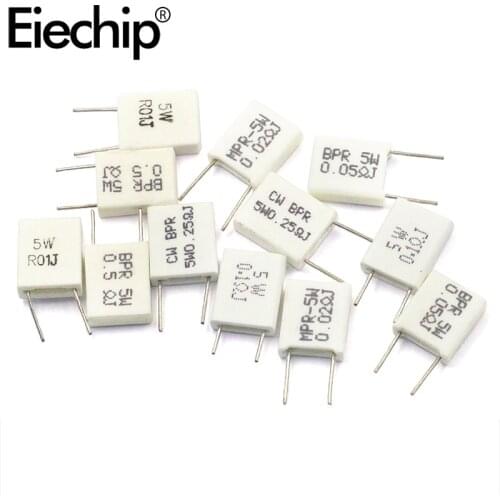10pcs/lot 5W Cement Resistor BPR56 Non-inductive Ceramic resistance 0.01 0.02 0.05 0.1 0.12 0.15 0.22 0.25 0.3 0.47 0.5 ohm