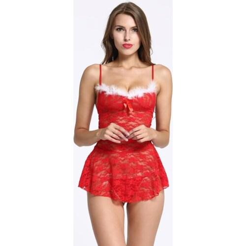 Sexy lingerie women Perspective lingerie Christmas cosplay dress red lace sexy pajama sets sexy costumes Exotic Apparel slips