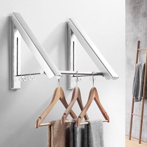 Folding Wall Mounted Clothes Airer Coat Hanger Adjustable Organizer Washing Line Shirt Dryer Rack Space Saving Cupboard Storage