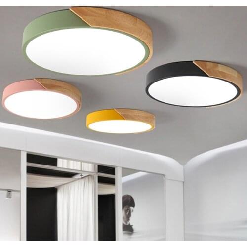 Modern LED Ceiling Light Ultra Thin Lamp Wooden Lighting Fixture Surface Mount Living Room Home Decor Balcony Remote Control 15