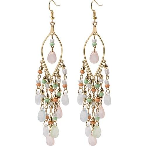 Bohemian Style Handmade Acrylic Beads Earrings for Women Ethnic Stone Long Tassel Hanging Earrings oorbellen Party Jewerly Gift