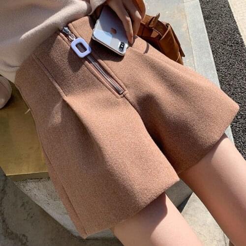 Spring Women 2021 Winter Loose Shorts Female Wide Leg Shorts Autumn Ladies Zipper Pocket High Waist Shorts Ladies Trousers Q3