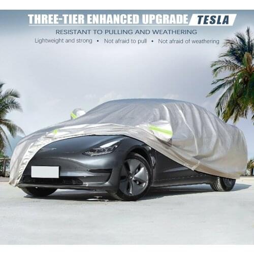 For Tesla Model 3 Waterproof Full Car Covers with Reflective Strips Snow UV Heat Protection Custom Exterior Carcover With Zipper