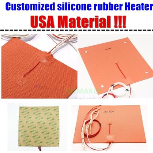 USA Material Customized 3D printer square/Round silicone rubber Heater heated bed ,heating plate/pad W Temperature control
