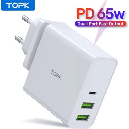 TOPK 65W PD QC 3.0 Quick Charge 3.0 Fast Charger USB Type C Charger for Xiaomi Huawei iPhone Tablet Mobile Phones Quick Charge