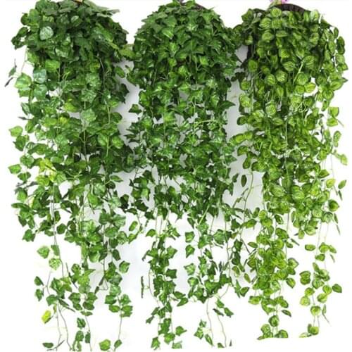 1Pcs 2m Green Silk Artificial Hanging Leaf Garland Plants Vine Leaves Diy For Home Wedding Party Bathroom Garden Decoration