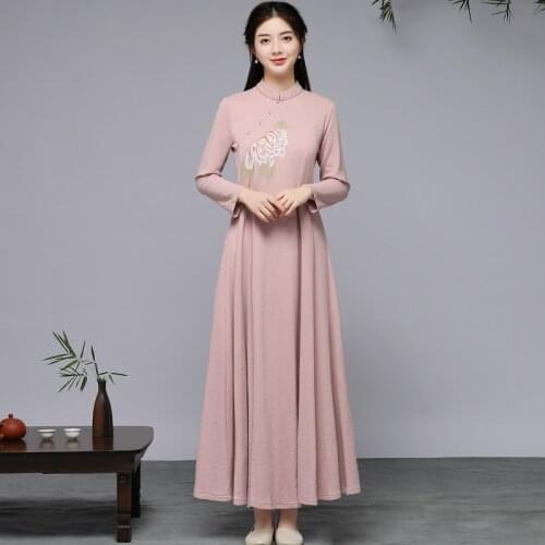 Women Chinese Traditional Cheongsam Qipao Dress Aodai Vietnam Oriental Asian Style Clothes Casual Vintage Robe Vestidos 12343