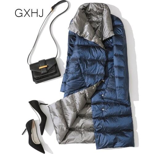 S-5XL women white down down jacket long Women Double Sided Down Long Jacket Winter Turtleneck White Duck Down Coat LHJ250