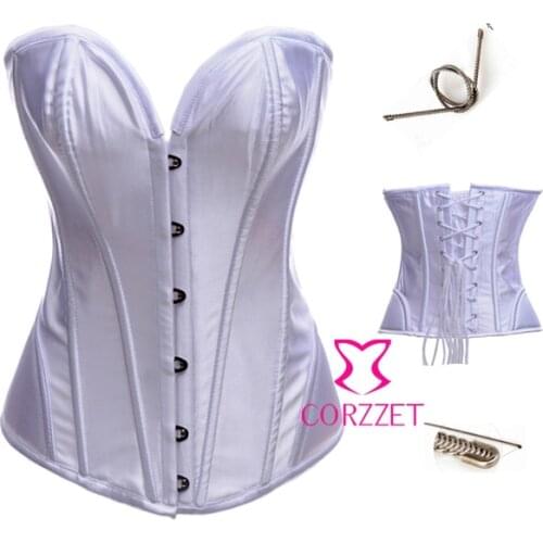 Gorgeous Bodysuit Women Top Fashion White Satin Overbust Corset Steel Bone Lace Up Bustier 5 Colors Selection S-XXLFree Shipping