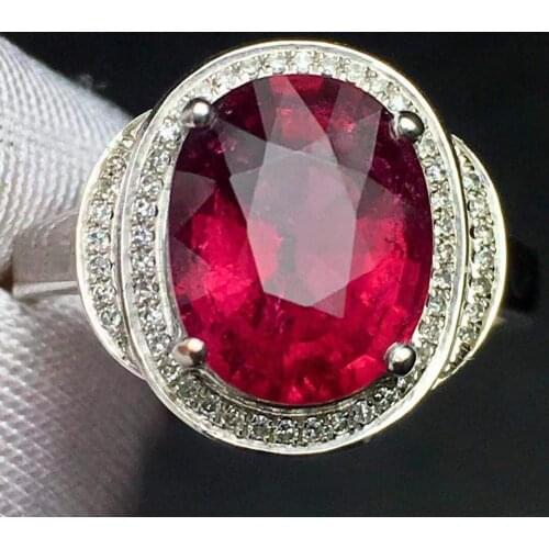 Rubillite Ring Fine Jewelry Pure 18 K Gold Natural Rubi Tourmaline 3.2ct Gemstone Diamond Gift Female Rings for Women Fine Ring
