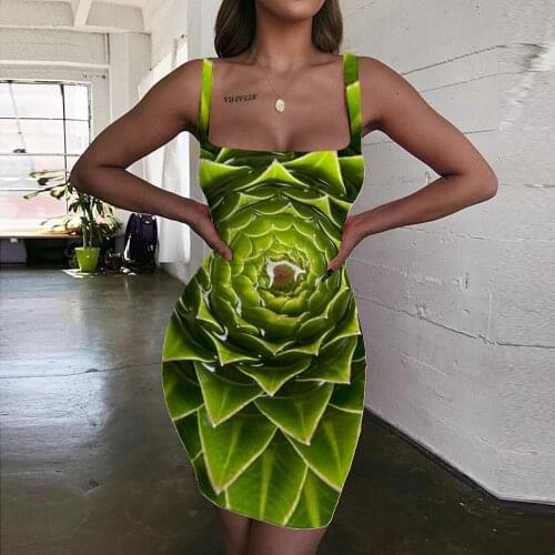 Giyu Brand Flowers Dresses Women Green Bodycon Dress Psychedelic Halter Sleeveless Harajuku 3d Print Womens Clothing Party