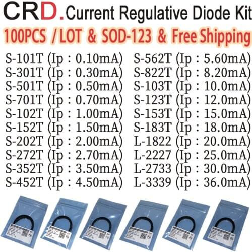 100PCS/LOT CRD Diode Kit S-272T S-352T S-452T S-562T S-822T S-103T S-123T S-153T S-183T L-1822 L-2227 L-2733 L-33SOD-123 SMD LED