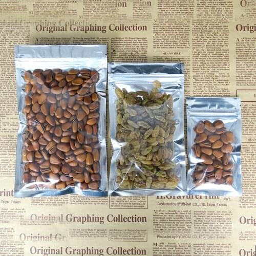 100pcs,20*30cm Translucent plating aluminium ziplock bag - Zipper reusalbe aluminized foil plastic pouch front clear food sachet