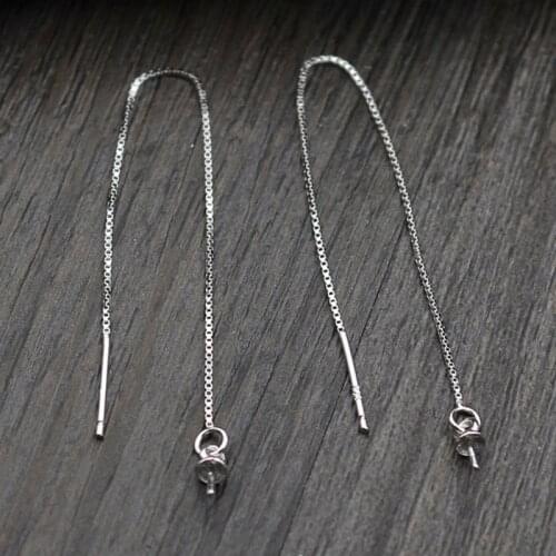 100% 925 Sterling Silver Tassel Drop Earrings Chains 80mm Earring Line With Bead Jackets DIY Jewelry Making Findings For Women