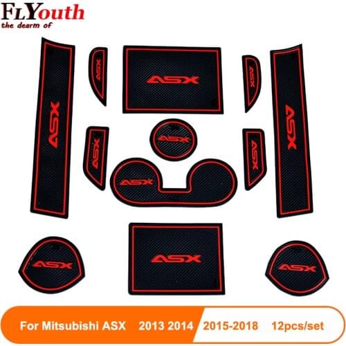 12Pcs Non-Slip Interior Door Pad Cup Mat Door Gate Slot Mat Case For Mitsubishi ASX 2013-2018 Auto Accessories Car Styling
