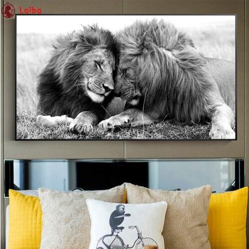 Diamond painting Modern black and white animal art, lion cross stitch diamond embroidery mosaic room Decor