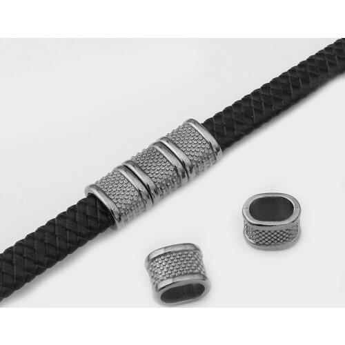 10pcs Gun Black/Gunmetal Charming Embossed Lucky Dot Beads Slider Beads Spacer For 10x6mm Leather Cord Jewelry Making Findings