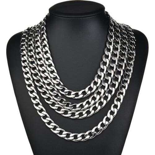Hip-Hop Stainless Steel Chain Link Choker Necklaces for Men Him Fashion Punk Jewelry 2MM/3MM/4MM/5MM/13MM