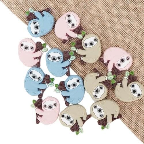 Chengkai 10pcs Silicone Sloth Beads Cartoon Teether DIY Baby Pacifier Teething Making Necklace Sensory Toy Food Grade Beads