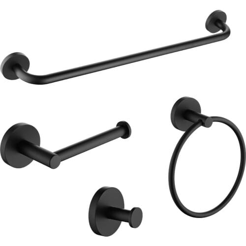 Matte Black Stainless Steel Round Wall Mounted Hand Towel Bar Ring Toilet Paper Holder Robe Towel Hooks Bathroom Accessories Kit