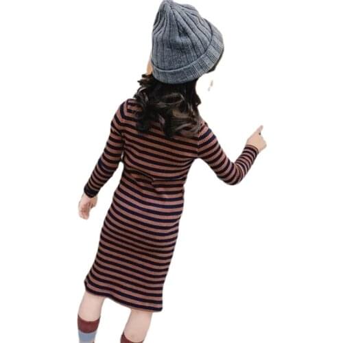 Kids Girls Bottoming Dress Cotton Striped Long Sleeve Baby Girl Clothing Fall Casual Children Girl Pack Hips Tight Knees Dresses