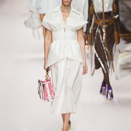 Designer Fashion Summer 100% Cotton Dress Runway New Women White Fashion Design Sleeveless Patchwork Ladies Elegant Dress