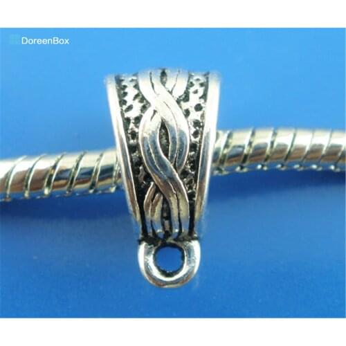 Doreen Box Lovely 30PCs Silver Color Bail Beads. Fit European Charm 14x7mm (B03345)