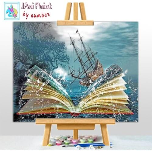 Fantasy-Sea-Book-Ship Picture DIY Painting By Numbers Colouring Zero Basis HandPainted Oil Painting Unique Gift Home Decor